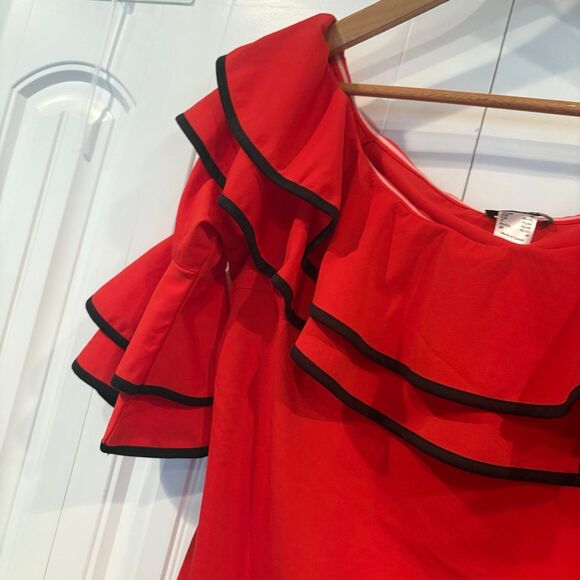 Venus Red Ruffle Neckline Top Size Medium - Picture 3 of 8